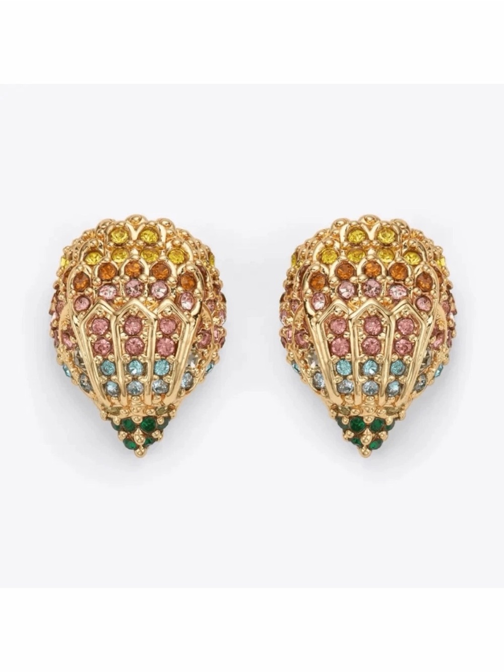 Kurt Geiger London Rainbow Pavé Signature Eagle Head Stud Earrings Gold Tone New